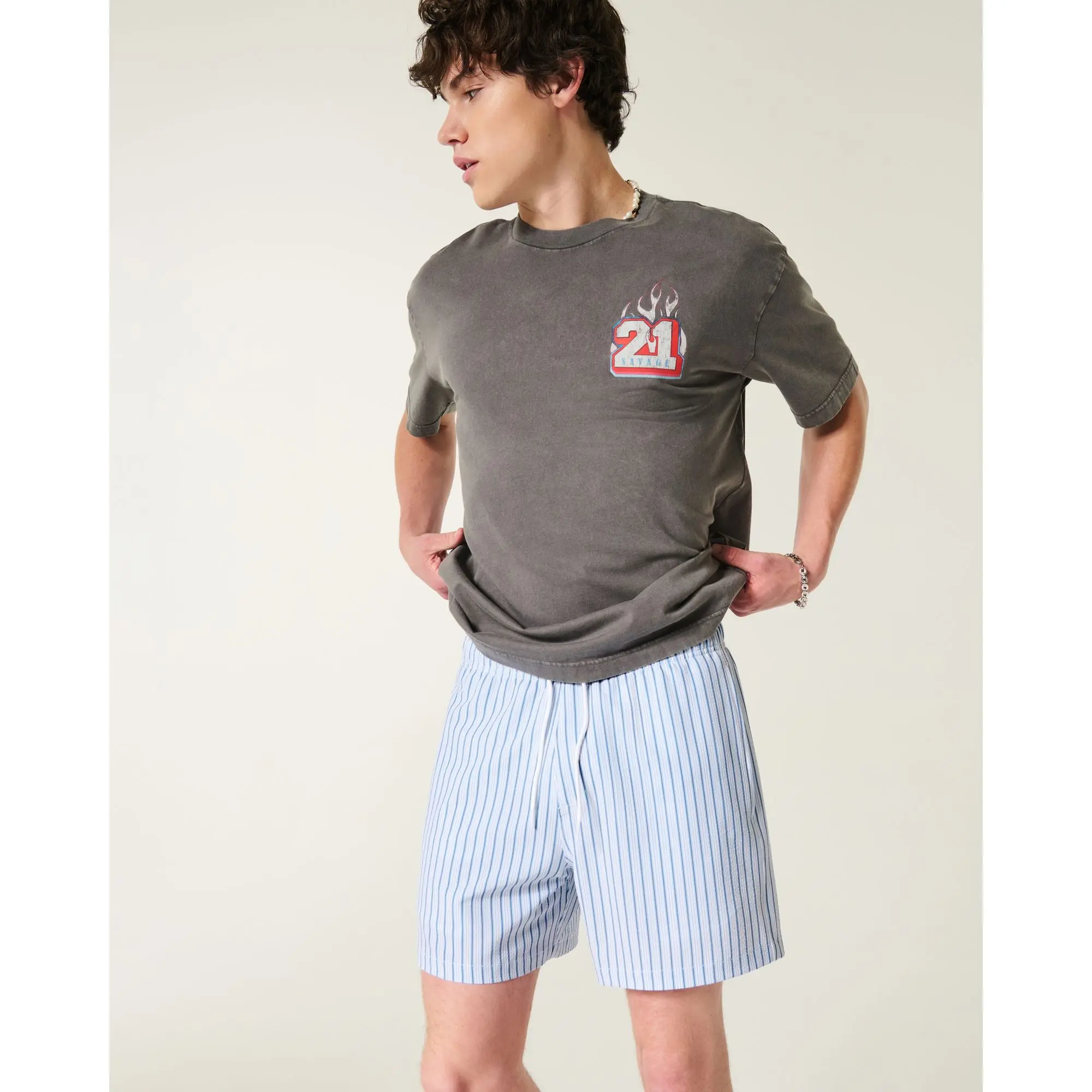 Hollister Mid-Thigh Seersucker Swim Trunks
