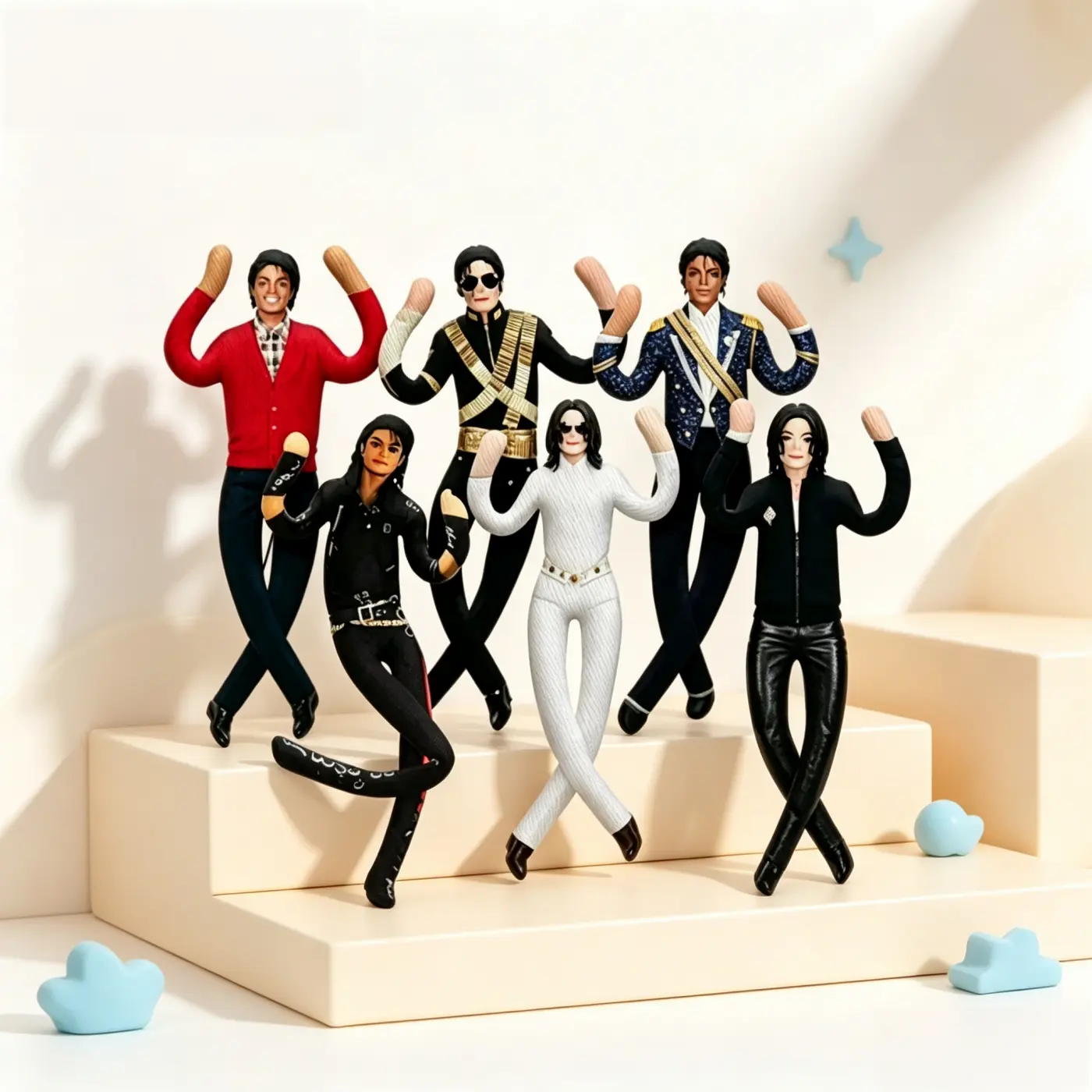 6pcs-Adorable Gift Idea for MJ Fans ,Soft Poseable Articulated Michael Jackson Plush Doll, Pop Music Lovers,little giftsfor girls, plushies