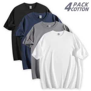 [4-Pack] Men's Heavyweight Short Sleeve T-Shirts Premium Cotton Crewneck Tees Durable Loose Fit (S-5XL)