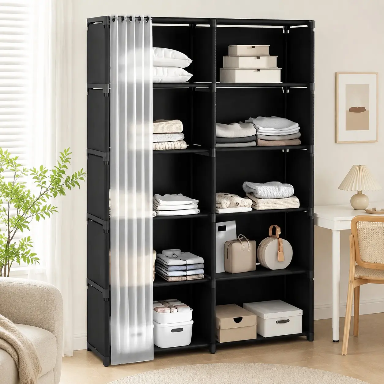 Modern High Metal Plastic Storage Cabinet with Dust Cover, Durable Organizer for Clothes, Clothes Organiser, Shoes, Accessories, Bedroom, Closet, Dressing Room, Closet Storage System