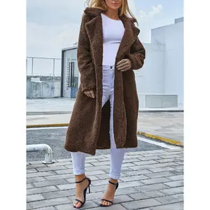 Women's Faux Fur Teddy Coat Long Sherpa Jacket with Lapel Collar & Side Pockets Warm Oversized Winter Outwear for Casual Party Wear Essential Style Piece