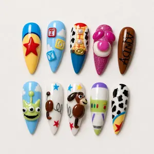 Toy Inspired Press On Nails | Handmade 3D Cartoon Alien Cowboy Toy Design | Kawaii Y2K Playful Aesthetic Reusable Gift for Her
