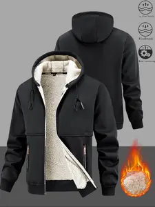 Men's Fleece-Lined Cotton Jacket with Hood, Warm Faux Lambswool Quilted Windproof Fabric, Fall Winter Daily Commute Outdoor Cold Protection Coats