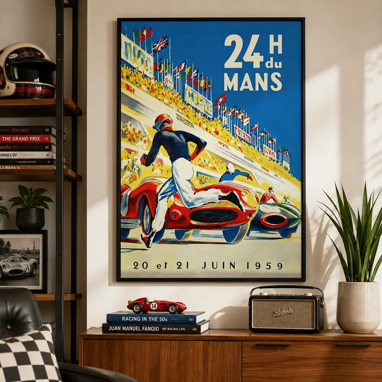 Vintage 24H Du Mans Racing Wall Art, Retro Motorsport Race Car Poster, Classic Automobile Canvas Print, Man Cave Garage Decor, No Frame