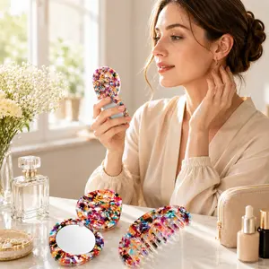 Colorful Acetate Travel Comb and Folding Mirror Set for Women, Portable Pocket Hair Comb with Compact Hand Mirror, Lightweight Beauty Accessories for Purse, Daily Touch Ups, Travel, Outdoor, Makeup and Commuting