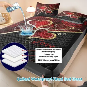 Waterproof Mattress Protector Set, Includes Pillowcases, Romantic Heart Design, 3D Ultrasonic Embossed, Quilted Mattress Cover, All-Season Use, Bedding Set