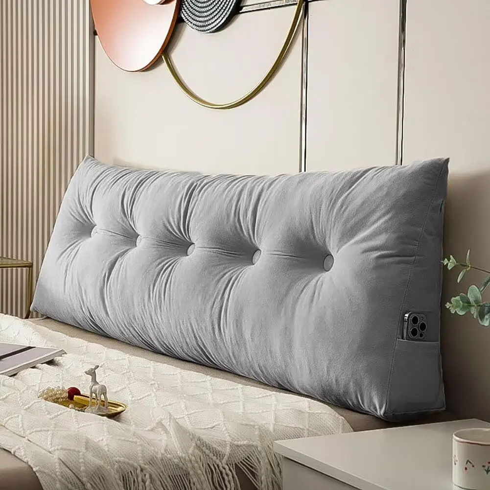 Wedge Headboard Pillow Twin XL, College Dorm Bed Reading| 39.4*15.7*5 in, back & lumbar, sleeping pillow, mattress gap filler,plush velvet cover, pp cotton inner, side pockets