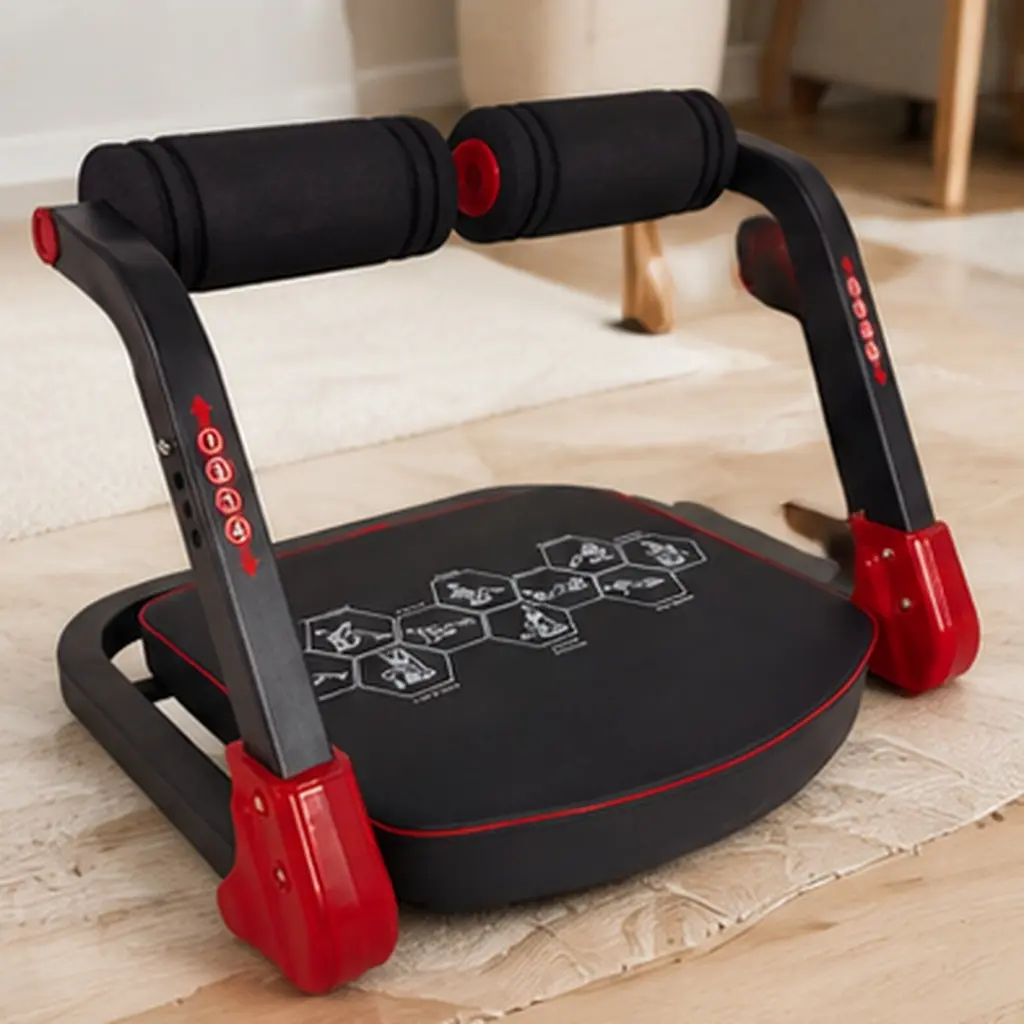 Ab Core Trainer Abdominal Machine for Home Gym with Resistance Bands Red - Portable Core Workout Equipment for Abs, Waist, and Full Body Toning, Exercise Machine for Home Fitness Training, Strength Building and Muscle Sculpting