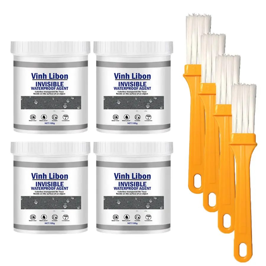 4/2PCS Invisible Waterproof Agent With Brush, Waterproof Insulating Sealant, Super Strong Bonding Sealant, Invisible Waterproof Anti-Leakage Agent, 100g/1pc