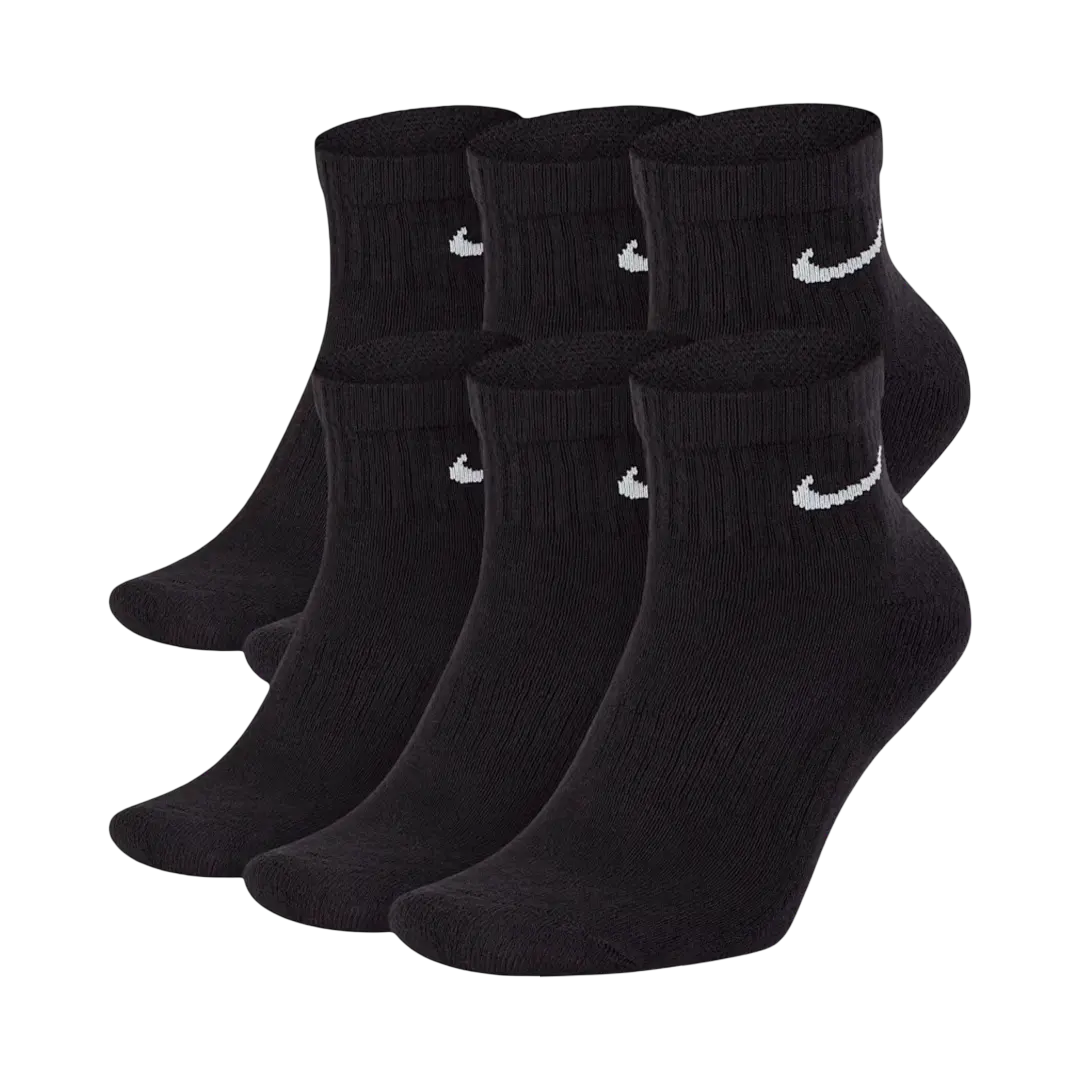 Nike Dri-FIT Everyday Cushioned Mid Training Quarter Ankle Socks (6 Pack) Black [SX7669-010]