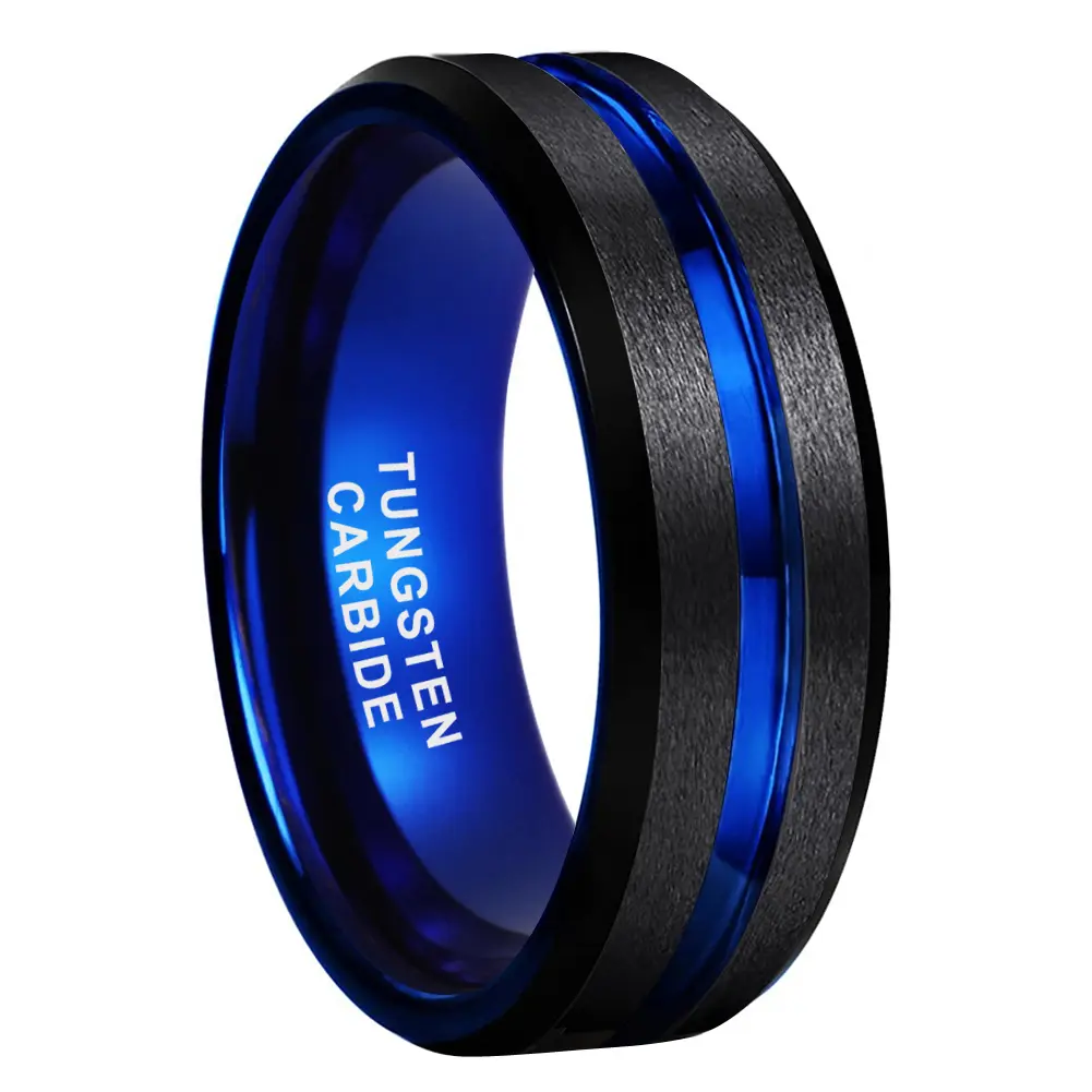 Yonifu 8MM Black & Blue Tungsten Ring: Modern Men’s Engagement & Wedding Band