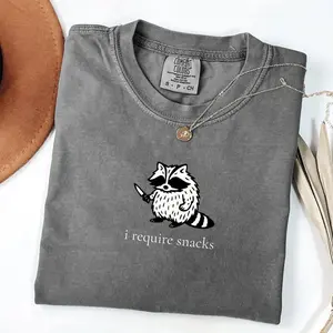 Comfort Colors I Require Snacks Raccoon Teem Funny T Shirt, Goblincore Animal Lover Gift, Cozy Snack Gremlin Tee Cotton Womenswear Soft Fabric Fit