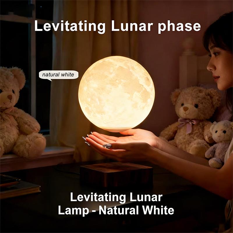 PATAX Levitating Moon Lamp Magnetic Floating Rotating Night Light 3 Color Adjustable 3D Crater Texture Touch Control Cool Tech Decor for Bedroom Desk Home Aesthetic Unique Gift for Family Friends Couples Kids Space Lovers