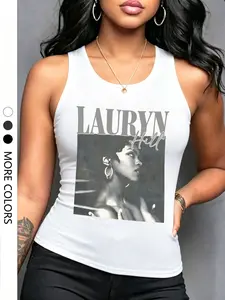 Women's Casual Everyday Solid Color Printed Round Neck Fitted Vest, Comfortable Daily Wear, Fashionable Summer Top, Casual Flattering Sleeveless, Lightweight, Perfect for Spring & Summer