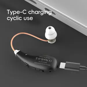 Chargeable hearing amplifier with comfortable earplugs, portable design, li-polymer -ABS material, sound amplifier for ears, travel audio accessories, sleek amplifier design, durable audio equipment.