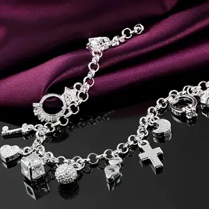 Women's 935 Silvery Heart Key Pendant Bracelet - 1pc, 13 Small Pendants, Bohemian Style, Shiny Exquisite Design, Fashion Jewelry Accessory, Thoughtful Gift for Wife or Girlfriend, Birthday Gift