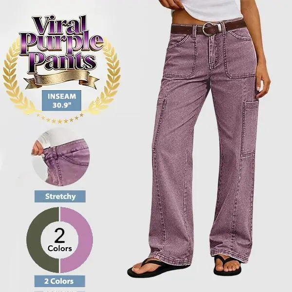 Flamingals Stitch Detail Mid Waist Straight Leg Cargo Pants Without Belt Womenswear 30.9" Inseam