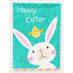 212 MAIN Happy Easter Rabbit Garden-Size Flag, Double Sided Easter Theme Garden Decor