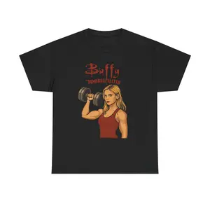 Buffy the Dumbbell Slayer Unisex Tee Shirt, Funny Parody Workout Top, Buffy Fan Gift, Gym Apparel, Fitness T-Shirt