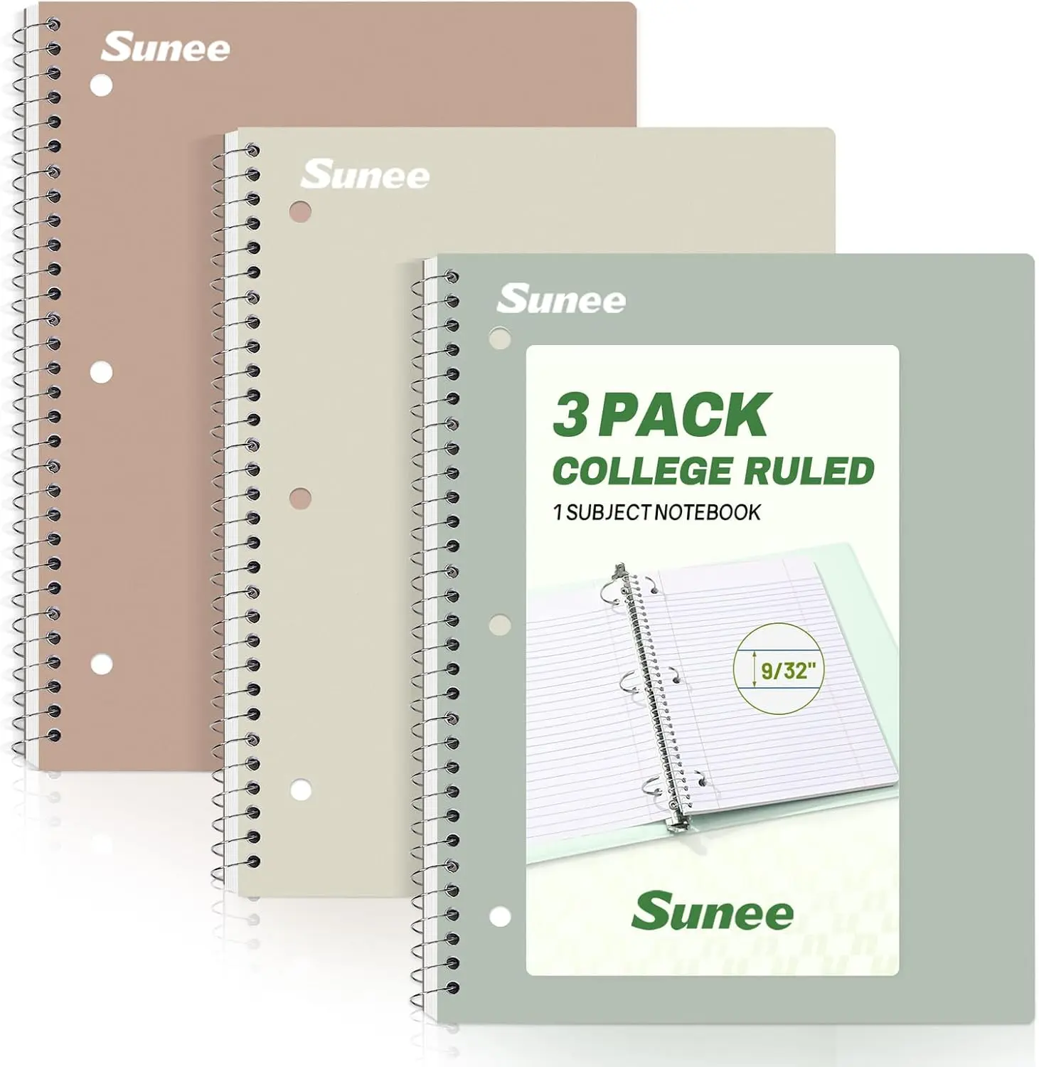 SUNEES Spiral Notebooks, 3 Pack, 1-Subject, College Ruled Paper, 8" x 10-1/2", 70 Sheets per Notebook, Assorted Aesthetic Colors Spiral Notebooks for School