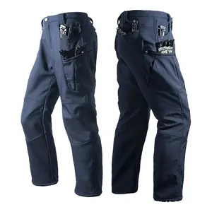 Men’s Thick Fleece Tactical Combat Pants, Men’s Solid Color Pants with Multiple Pockets for Hiking, featuring Pocket Zippers and Elastic Waistband, Suitable for Autumn and Winter Seasons.