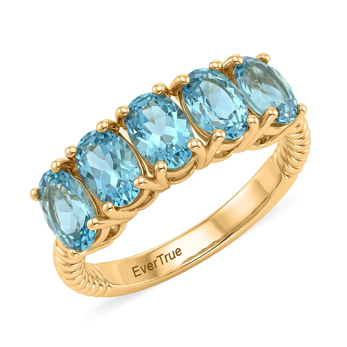 EverTrue Paraiba Apatite 2.30 ctw 5 Stone Ring in 18K YG Plated