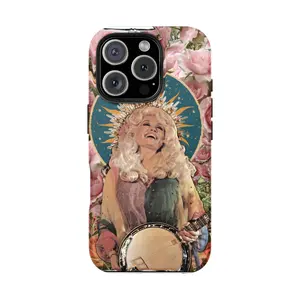 Dolly Parton Iconic Big Blonde Hair & Red Lipstick Look Phone Case - High Quality TPU Plastic for Apple iPhone 15,14,13,12,11,Pro, XS, XS Max, XR, Plus, Mini - Waterproof Black Cover