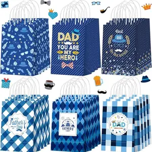 Father's Day Gift Bags, 12/24 Pack Paper Candy Bags with Handles, Snack Bags for Best Dad, Father's Day Party Supplies, Gift Wrapping Supplies