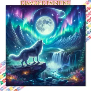 Wolf & Moon Pattern DIY Diamond Arts Colorful Painting Kit without Frame, DIY 5D Diamond Arts Colorful Painting Kit, Wall Art Decor for Home