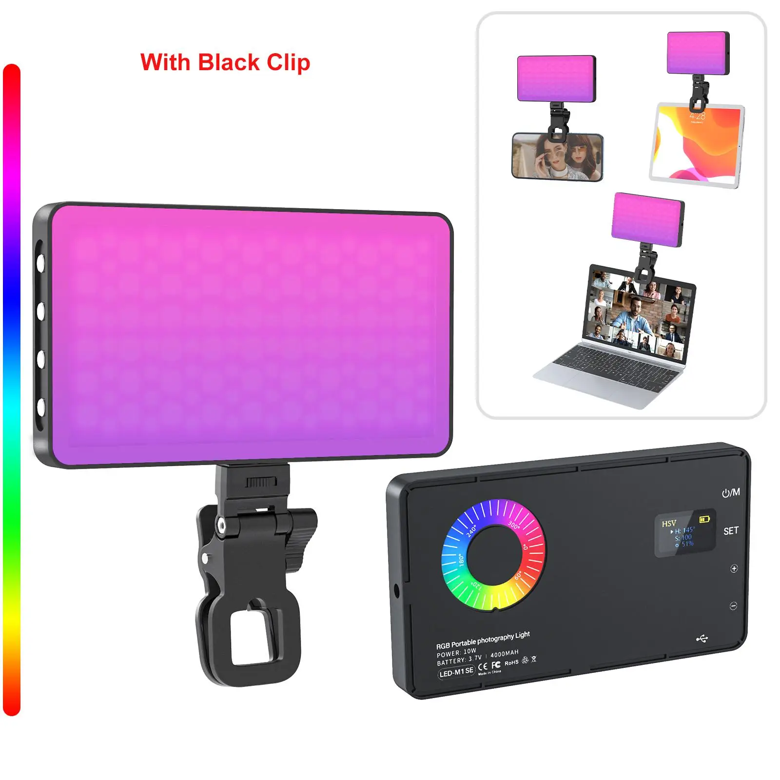 Portable Photography Fill Light Kit, 360° RGB Light with LCD Display Suitable for Live Streaming, High Capacity Photographic Fill Light for Camera