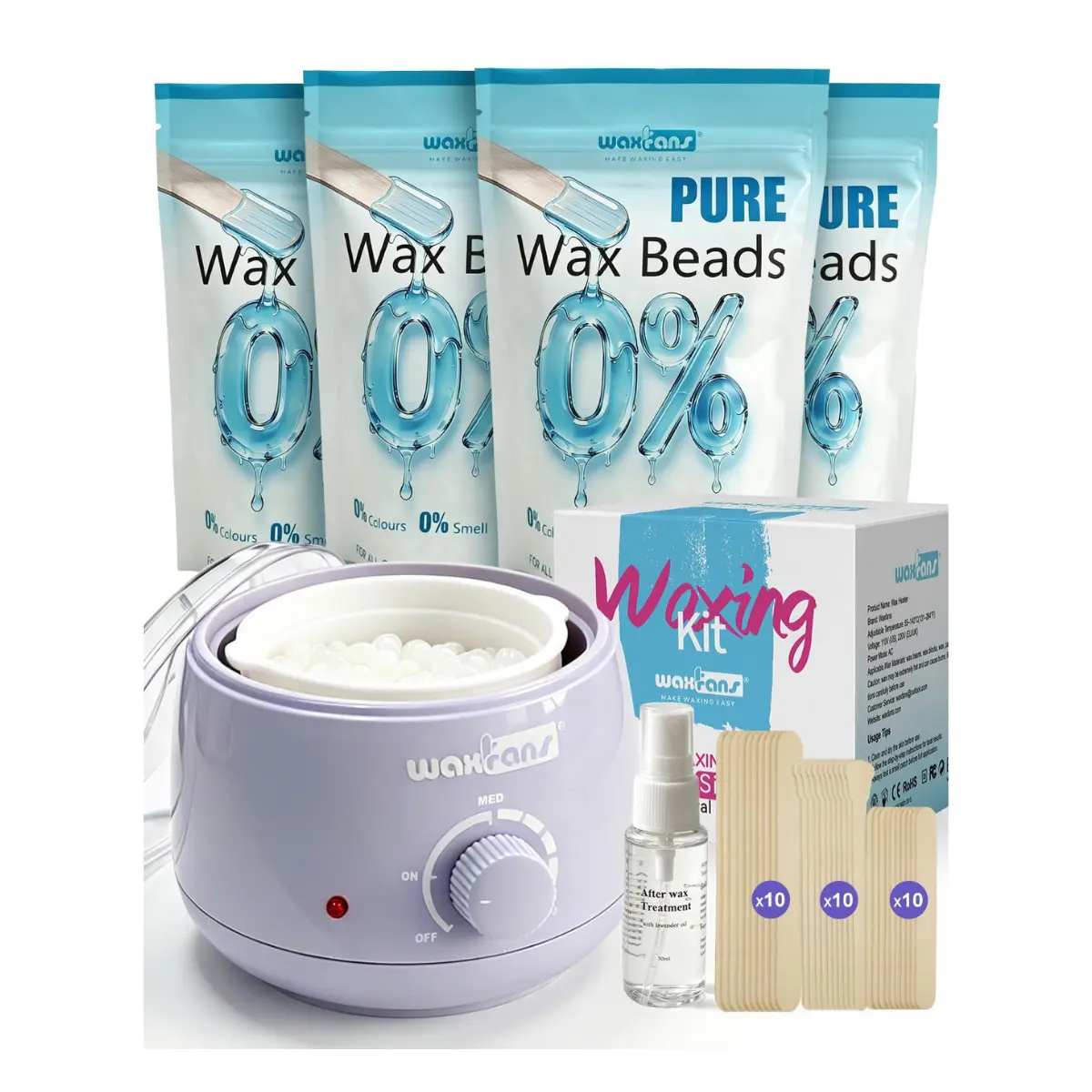 axfans Women's At-Home Hair Removal Kit with Mini Temp-Control Pot, 400g Pure Sensitive-Skin Beads, 30 Sticks for Eyebrow, Bikini, Underarms