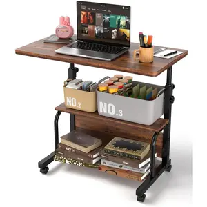 Portable Rolling Desk  Wheels Adjustable Height Desks for Small Spaces, 32"  Desk Drafting Tables with Storage Shelves for  Office Rustic