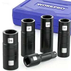 Heavy Duty Impact Socket Set 1/2 Inch Drive, Cr-Mo Steel Construction, 5 Piece Wheel Socket Set with 3 Inch Extension Bar & 4 Flip Sockets, Includes Metric and SAE Sizes, Reusable Lug Nut Socket Set
