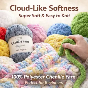 【For Wooden Dowels/Pegs & Yarn Knitting Only】Super Soft Chenille Yarn for Hand Knitting – Chunky Plush Yarn for Blankets, Scarves & Throws, 100% Polyester, Beginner Friendly, DIY Crochet & Arm Knitting Yarn