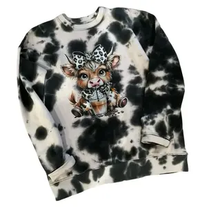 Tie Dye Coffee Cow Enza Crewneck Sweatshirt Everyday Style  love casual comfortable super soft relaxed fit unisex Sizing womenswear Streetwear  vintage Crewneck Printed Loose Graphic long sleeve Fashion Top Fleece Traditional Cotton
