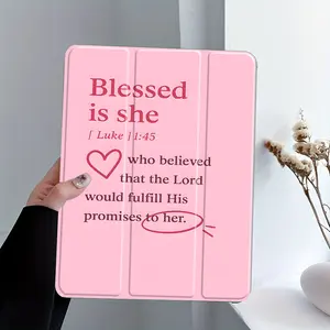 Luke 1:45 Christian scripture design, with adjustable stand and pencil holder , foldable non-slip TPU protective case, suitable for Samsung, iPad mini, iPad Air, iPad Pro/iPad 10th generation, 11th generation and other iPad series protective cases.