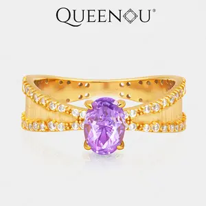 【946】Promotional Event QUEENOU Textured Brushed Cool Purpl 1CT Cubic Zirconia Ring