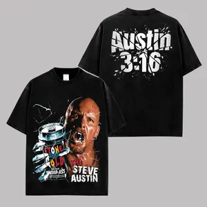 Vintage Austin 3:16 Graphic T-Shirt, Stone Cold Inspired Wrestling Fan Tee, Broken Glass Retro Streetwear Shirt, Heavy Cotton Unisex Top, Attitude Era Fight Merch, Gift for Wrestling Fans, Black Oversized Tee