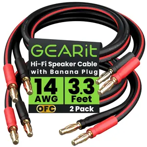 2-Pack 14 AWG Speaker Cable with Banana Plugs Banana Wire for Bi-Wire Bi-Amp HiFi Surround Sound, Black