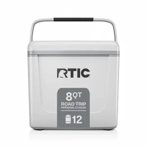 RTIC 8 QT Hard-Sided Personal Cooler, Fits 12 Cans, Road Trip, White & Grey