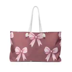 Chic Pink Bow Weekender Bag, Stylish Travel Tote, Gift for Her, Overnight Bag, Weekend Getaway Essentials, Fashionable Storage