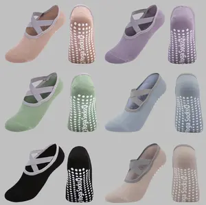 Women's Yoga Socks, Non Slip Cross Strap, Extra Grips, Yoga Ballet Barre Pilates 6 Pair