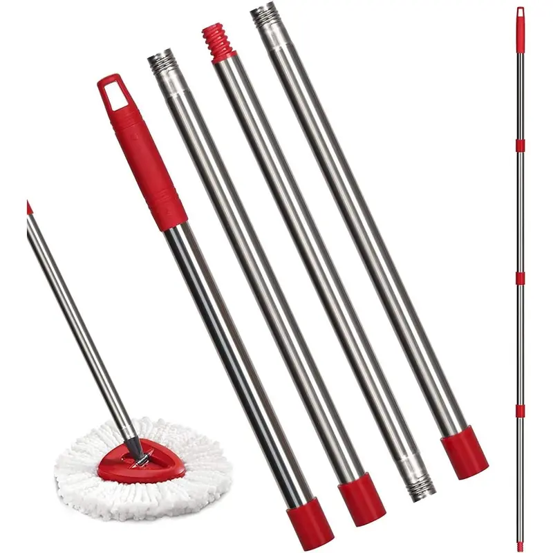 Durable Stainless Steel Extendable Adjustable Spin Mop Replacement Stick - 4-Section 30"-58" Long Wand for O-Ceda EasyWring Floor Cleaning Mops, Ideal for Hard Floors & Corners (Broom Heads & Base Not Included, Red), Durability
