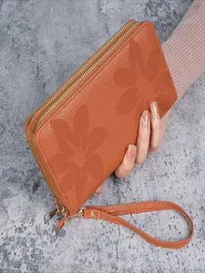 Retro-style women's dual-zip wallet, large capacity, versatile, casual, long design, new model, phone pouch, coin purse, multi-layer card holder, Dual Pouch Wristlet