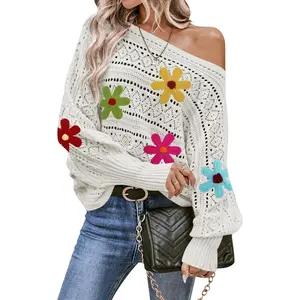 Womens Off The Shoulder Sweater Top Fall 2025 Oversized Knit Batwing Long Sleeve Crochet Pullover Sweaters