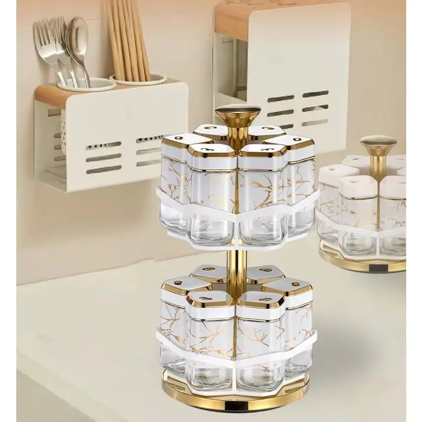 2-Layer Metal 360° Rotatable Spice Rack, Revolving Seasoning Jars Organizer for Home Storage Racks & Displays, 360° Rotatable Racks & Displays