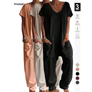 1/2/3 pcs Oversized Women's Harem Jumpsuit, Bohemian Style One-Piece with Side Pockets, Basic Casual Fashion for All-season 2026