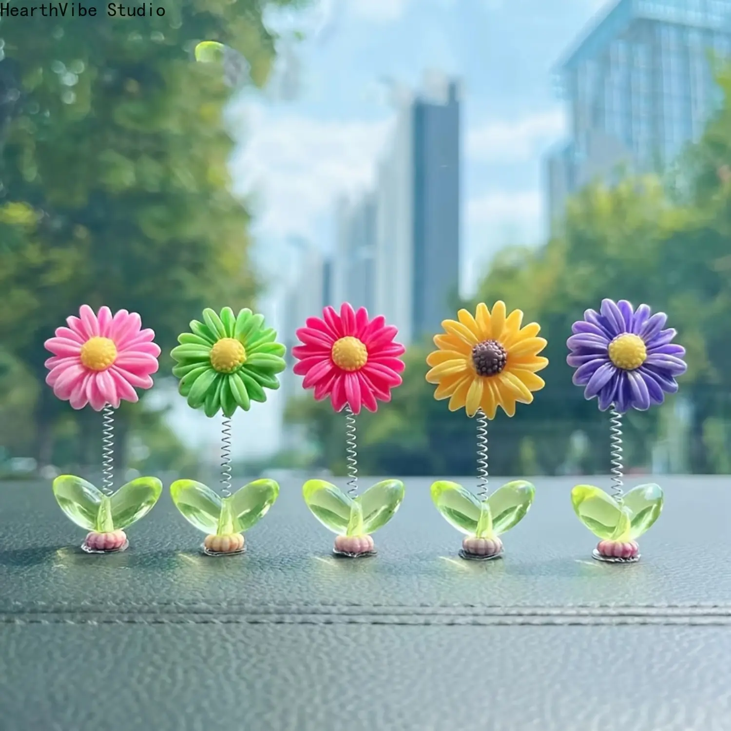 Cute Sunflower Car Ornament | Smart Sensing Bobblehead | Dashboard Stress Relief Decoration | Swinging Car Interior Accessory