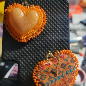 Orange Glass Heart Earrings