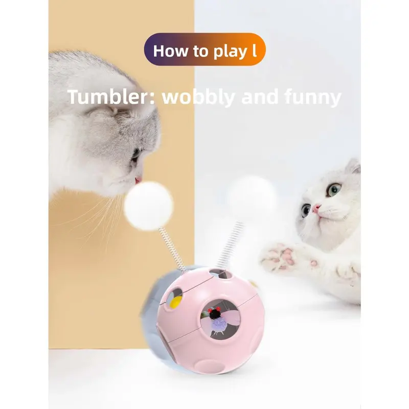 Interactive Cat Toy - Feathered Ball Catnip Spring Teaser Wand with Bouncy Motion, Self-Play Fun Boredom Breaker for Indoor Kittens, Pet Supply Accessory